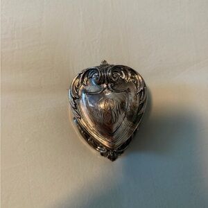 Vintage ornate Heart-Shaped Silver Box - Engraved Monogram Ring heart box